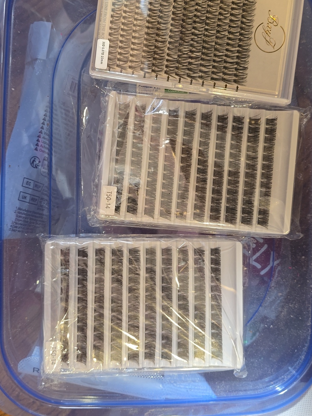 3 trays Of Individual Cluster False Eyelash Two Black 14 and One 15 mm D curl.